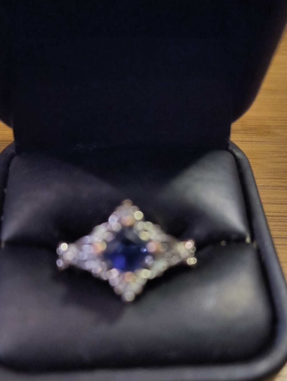 14k White Gold Plated Art Deco.9ct Lab-Created Blue Sapphire Engagement Ring
